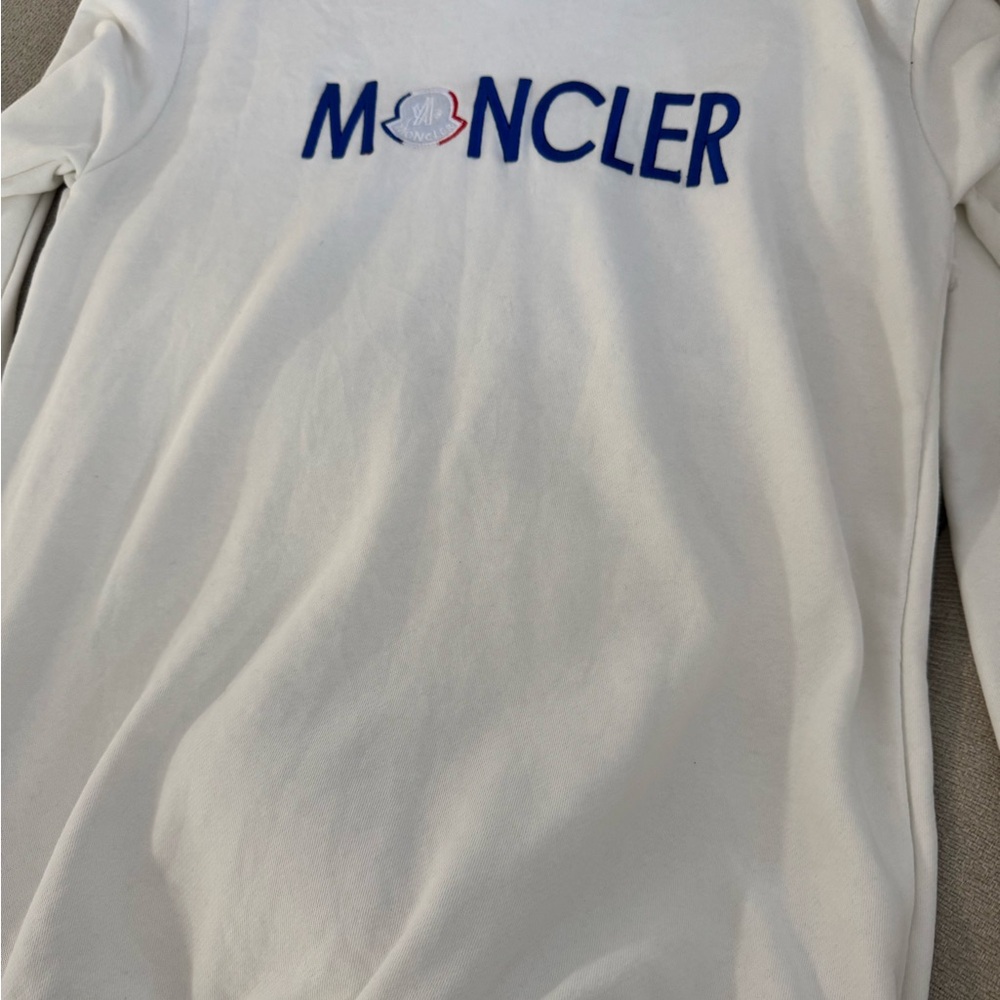 Moncler White Crewneck with Blue Logo